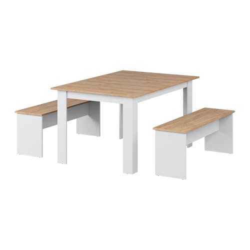 Vicco Eckbankgruppe Sentio, Weiß/Goldkraft Eiche, 137.6 x 92.8 cm mit 2 Bänken