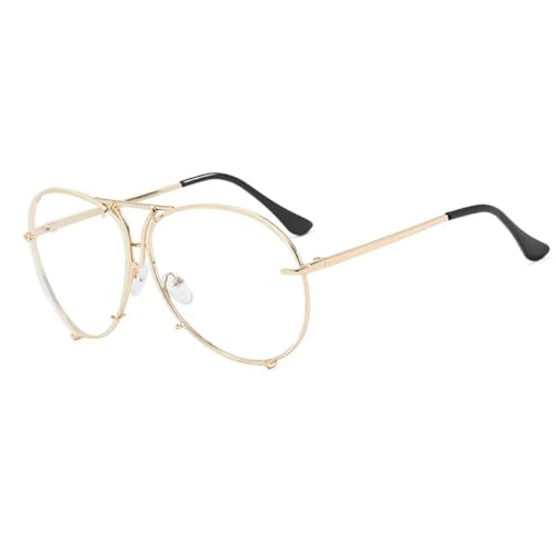 Lunettes de soleil surdimensionnées dorées miroir avec protection UV400 pour homme et femme
