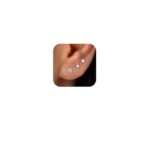 925 Sterling Silver Earrings Studs for Women Tiny Ball Opal Cubic Zirconia Hypoallergenic Earrings Set Small Stud Earring Sets for Multiple Piercing
