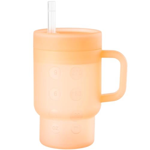 TAKYIT Tumbler Silicone Sippy Cup for Toddler with Straw and Handle, Water Bottle for Baby& Infant, 9oz Kids Cups Spill Proof, BPA Free, Toddler Travel Essential, Clear Orange
