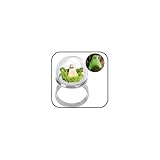 KONPJE Cute Adopt a Ghost Ring - Silver Statement Adjustable Open Finger Ring with Clear Glass Dome - Halloween Gothic Punk Jewelry