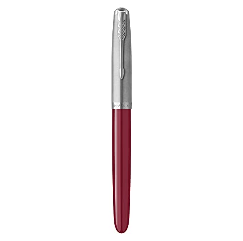 Image of Parker 51 Fountain Pen, Fine Nib, Burgundy Barrel with Chrome Trim, Black Ink Cartridge, Gift Box - Perfect for Calligraphy and Luxury Writing Experience