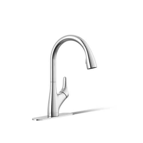 Kohler 30469-CP Rival Single Handle, Kitchen Sink Faucet with Pull-Down Sprayer, Polished Chrome