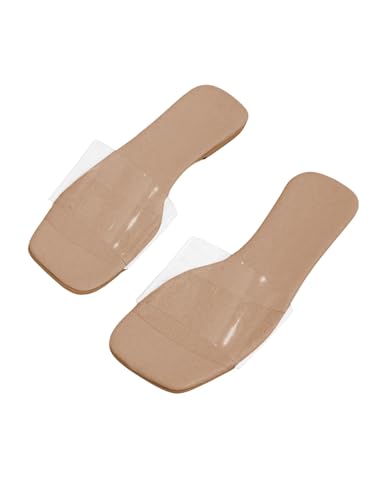 GORGLITTER Women's Clear Sandals Transparent Flat Dressy Slip On Slides Flip Flops