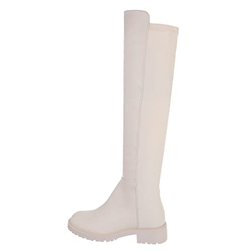 Ital Design Damenschuhe Stiefel Overknees, 1987-H36-, Kunstleder, Beige,...