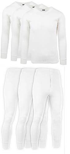Andrew Scott Mens 6 Piece Set Fleece Lined Base Layer Long Sleeve + Long Pant Thermal Underwear Set (1 & 3 Pack Mix Match Options) (XX-Large, 3 Sets/6 Piece -White)