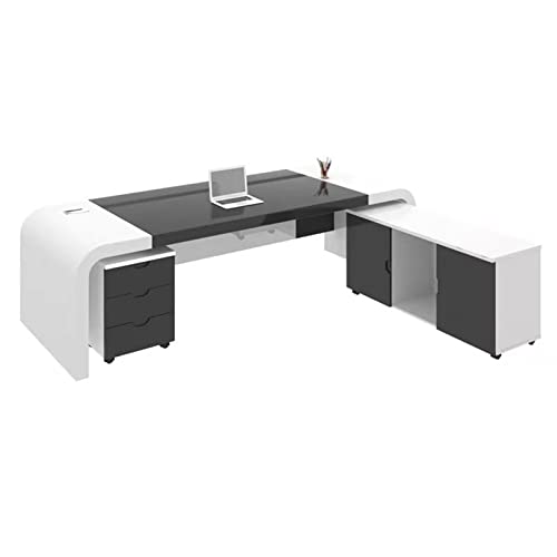 EFVWOE Home Office desks Furniture Baking Paint President Boss Table Simple Manager in Charge of Table and Chair Combination White