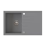 VBChome Granitspüle 79 x 50 x 20 cm Grau Einzelbecken Einbauspüle Reversibel Gesprenkelt...