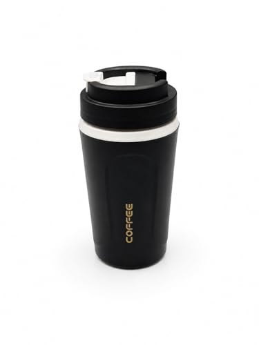 Image of Kitchivo Multipurpose Insulated Travel Mug - 350ml | Double Wall Stainless Steel Flask for Coffee, Tea & Milk | 100% Leak-Proof | Keeps Hot & Cold for Hours | Car Friendly (Matte Black)