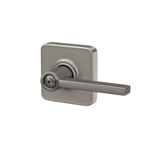 Image of SCHLAGE Latitude Bed /Bath Privacy Door Handle with Lock, Satin Nickel | Interior bedroom or bathroom door lever with push button lock, Reversible, Easy install, Certified durability, Universal fit