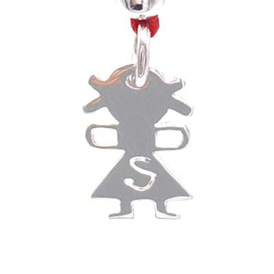 ibamboli - Collana in Corda Azzurro e Ciondolo a Forma di Bimba in Argento Personalizzabile con Iniziale