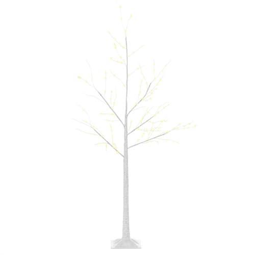 Outsunny Árvore de bétula 150 cm de altura com 210 luzes LED em branco quente ramos flexíveis e base para decoração de festas de aniversário casamento 20 x 20 x 150 cm branco
