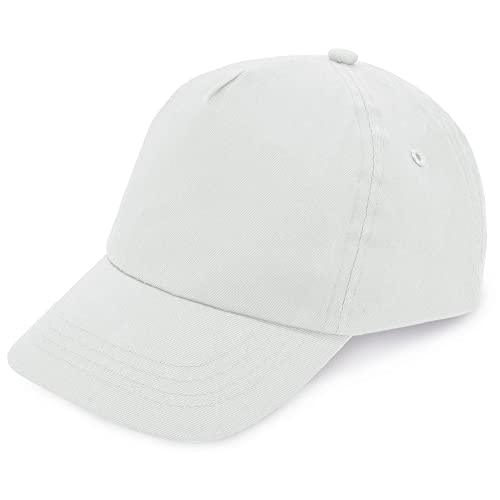 Gorra Beisbol para niño y niña, 5 Paneles de Vivos Colores. 100% algodón, con Orificios de ventilación y Cierre Ajustable. Gorra Infantil, niñas y niños Entre 4 y 13 años (Algodón, Blanco)