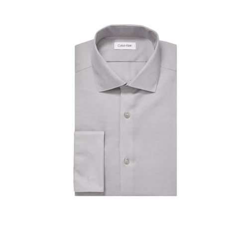 Calvin Klein Men's Non Iron Slim Fit French Cuff Dress Shirt Shirt, Smoke, 18.5" Neck 36"-37" Sleeve - image 3