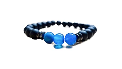 Bracelet agate bleue et onyx noir 8mm LKBEADS, symbole de chance, prospérité et protection
