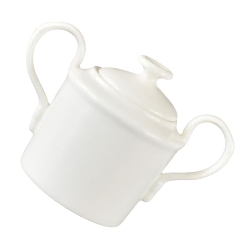 QUMIIRITY Azucarero de Cerámica Blanco con Tapa, Tarro Cuadrado Doble Asa, Recipiente para Azúcar y Dulces, Apto para Hogar, Cafetería y Restaurante, Práctico y Fácil de Limpiar