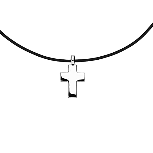 Pendentif en forme de croix en argent massif - Travail d'orfèvrerie de qualité supérieure en Allemagne - Pendentif en argent avec collier en caoutchouc - Chaîne d'extension incluse Cover