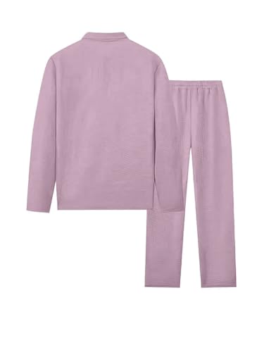 Image of Jawdrobe Men's Waffle-Check Co-Ord Set | Self-Textured Collar Top | Drawstring Jogger Pants | Cotton-Blend Loungewear /Night-Suit | Casual Travel & Streetwear Two-Piece