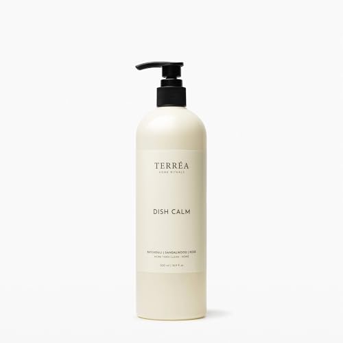 Terrea Dish Calm 500 ml – Gentle Dishwashing Liquid with Patchouli · Sandalwood · Rose Scent – Soft on Hands, Effective Grease Removal, Daily Kitchen Dish Soap
