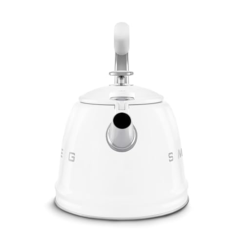 Smeg, Bouilloire SIfflante WKF01WH, en Acier Inoxydable, Capacité 2,3 L, Couvercle Amovible et Bec Doseur, Compatible avec Induction, Blanc