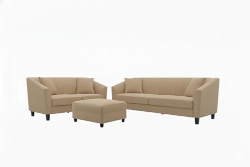 Image of Avion Natalia 3+2 Seater Sofa Set with Ottoman for Living Room Beige | Modern 6 Person Sofas Furniture | Fabric Sofa Set 6 Seater Couch for Guests Room Festival Gifts