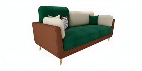 Image of Modern & Luxury Cushioned Couch Relax sectional Sofa in Fabric & Velvet and Heavy Duty Sofa Ideal for bedrooms, Living Rooms, Guest Rooms, Homes, and Office-(3 Seater Green & Beige).