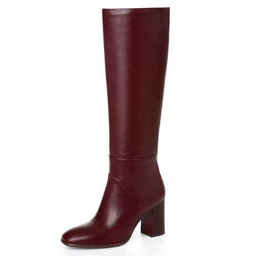 Knee High Boots Women Fall Winter Faux Suede Square Toe Chunky Bl...