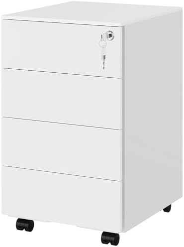 Caisson De Bureau Mobile En Bois Blanc – Rangement, Support Imprimante 76x74.5x36.7cm