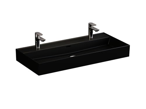 Aqua Bagno | Lavabo doble en negro mate, de cerámica, doble lavabo, cuadrado, 101 x 46 cm