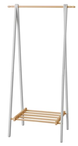 リコメン堂 天然木 ハンガーラック 棚付き 折りたたみ 省スペース コンパクト スリム ナチュラル ハンガーラック 木製 ポールハンガー コートハンガー 洋服掛け 衣類収納 (A型/幅80cm, グレー×ナチュラル)
