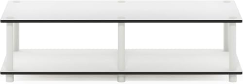 Image of Furinno JUST Toolless TV Stand, 2-Tier Wide Entertainment Center for TV up to 46 Inch, Open Shelf TV Console, for Living Room, Bedroom, Plain White