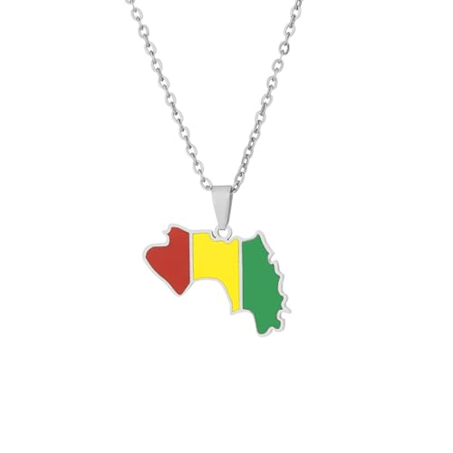 Macracrua Collier léger avec pendentif carte du drapeau de la Guinée en acier inoxydable, bijou unisexe minimaliste, 60cm Chain, Acier inoxydable, Pas de pierre précieuse