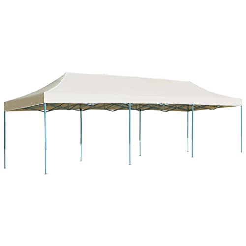 Tente de réception Pliable escamotable 3x9 m crème avec Toit Oxford 600D PVC, Structure Acier Enduit Poudre, auvent extérieur résistant UV et Eau pour...