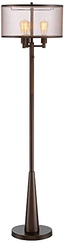 Franklin Iron Works ITM1704-096 HY17LP0284 Durango Rustic Farmhouse Vintage Standing Floor Lamp 3-Light 62 Inch Tall Oiled Bronze Brown Sheer Shade Antique Led Edison Bulbs thumb #6