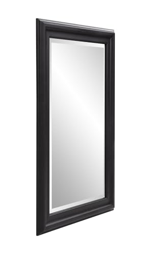 Image of George Rectangular Matte Black Wall Mirror, Rectangle Hanging Wood Framed