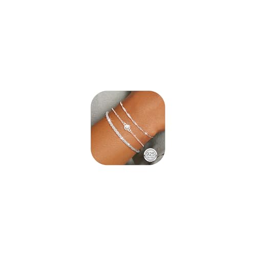 Aidenn 3Pcs 925 Sterling Silber Armband Damen Silver Zirkonia Akzente Armbänder Set Verstellbare Stapelbare Kettenarmband Schmuck für Damen Mädchen als Geschenk