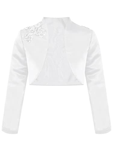 Sholeno Kids Girls Flower Satin Cardigan Long Sleeve Open Front Cropped Jacket Bolero Shrug Wedding Party Cape