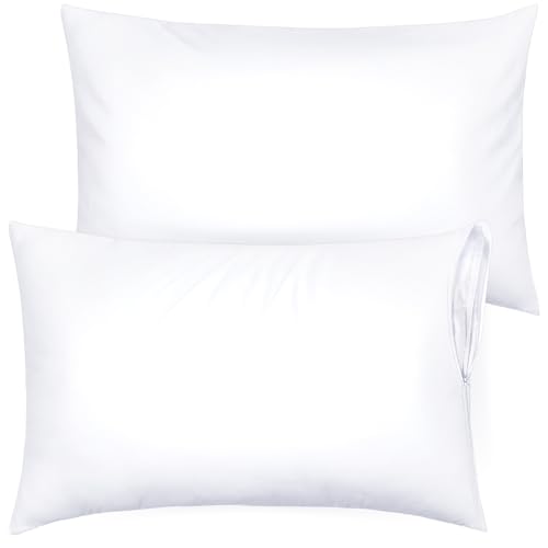 Ultra Soft Pillow Protectors with Zipper Standard Size - Set of 2 Breathable Pillow Covers - 100% Protection Against Stains, Dust & Dirt - Machine Washable (White)