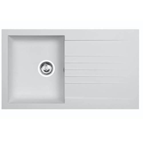 Luquicina LD860WH – Fregadero de cocina blanco 1 seno con escurridor reversible – Composite BIO – Empotrable – 86 x 50 x 18,8 cm