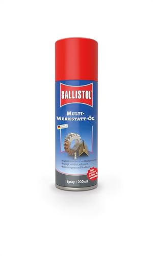 BALLISTOL 22950 Werkstatt-Öl USTA 200ml Spray – Reinigung, Schmierung, Rostschutz – Kontaktspray, Rostlöser, Schwarz