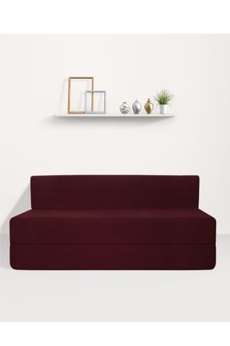 Image of CELLBELL Comfy Sofa Cum Bed 5x6 Feet | Foldable Sofa Bed with Washable Fabric Cover, Soft Cushions & Sturdy Frame | Space Saving Dual Use Couch for Living Room & Guest Use (Maroon)