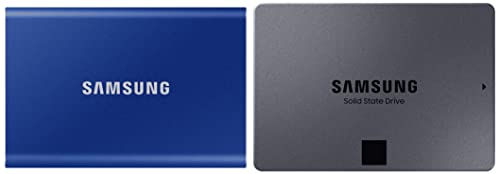 Image of Samsung T7 1TB Up to 1,050MB /s USB 3.2 Gen 2 (10Gbps, Type-C) External Solid State Drive (Portable SSD) Blue (MU-PC1T0H) & 870 QVO 1TB SATA cm 6.35 cm (2.5 inch) Internal Solid State Drive (SSD)