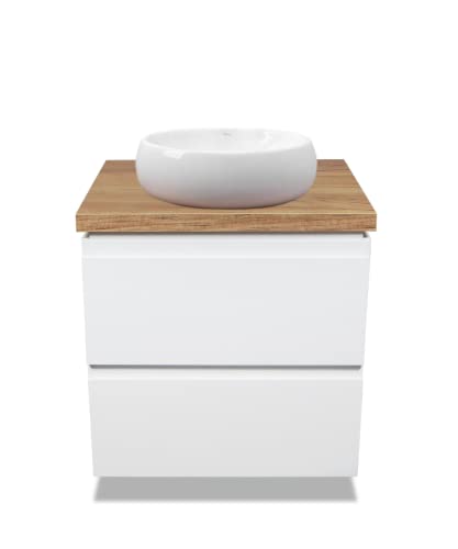 VBChome Linda Meuble de salle de bain moderne avec lavabo à 2 tiroirs Blanc 50 cm