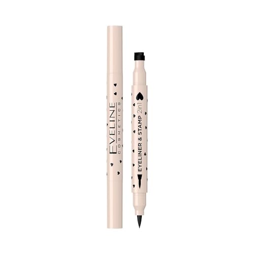Eveline Cosmetics Eveline - Delineador de ojos de doble acción con sello - Fórmula vegana multifuncional, duradera y resistente al agua para maquillaje creativo