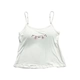 Cosplay Spaghetti Strap Top Y2k Kawaii Anime Built in Bra Tops Cutecore Cute Teen Trendy Camisole (White03,Large)