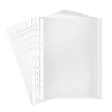 100pcs A4 Punched Pocket, Clear Document Folder Waterproo-f File Pouch Transparent Filing Wallets Sleeves for Office School File Supplies(Color:Clear)