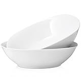 Y YHY 42 Ounces Porcelain Salad, Cereal Bowls, White Square Serving Bowl Set, Large and Deep, Set of 2