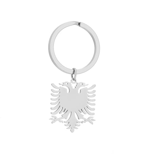 LUTAKU Porte-clés avec pendentif aigle albanais rétro ethnique, porte-clés en acier inoxydable pour femmes, hommes, sacs, sœurs, frères, cadeaux d'anniversaire, Argenté., taille unique