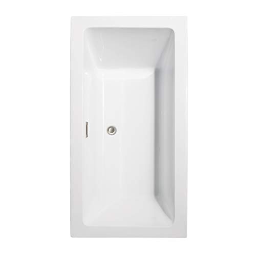 Melody 60 Inch Freestanding Bathtub In White With Brushed Nickel Drain And Overflow Trim #TOP2