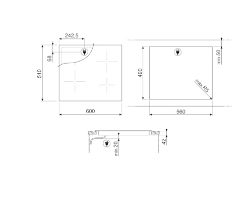 Plaque de cuisson vitrocéramique 4 foyers Smeg coloris .60 x P.51 x H.6 3 cm - vue 8
